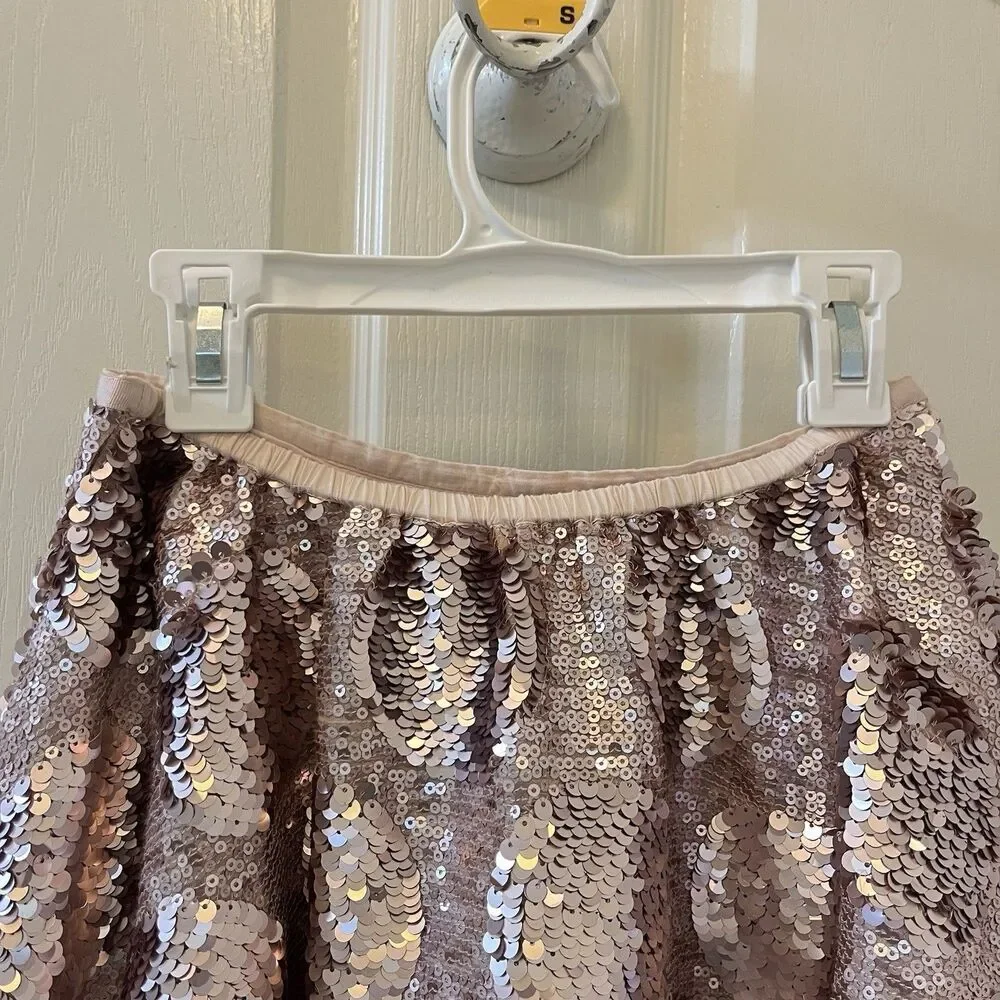 Mini Boden Sequin Polka Dot Skirt Lined Pink Champagne Girls Size 9-10